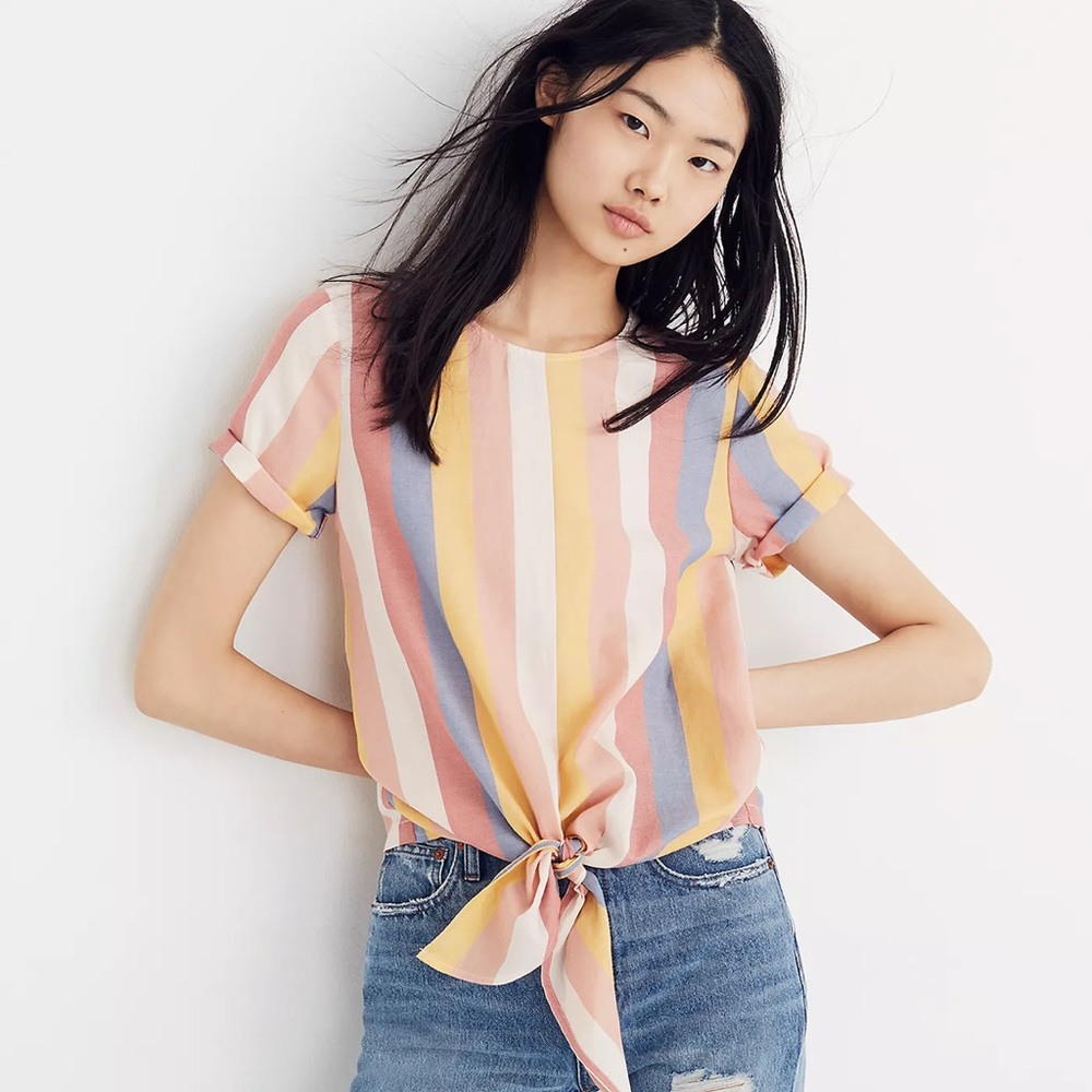 MADEWELL Button Back Tie Tee in Sherbert Stripe